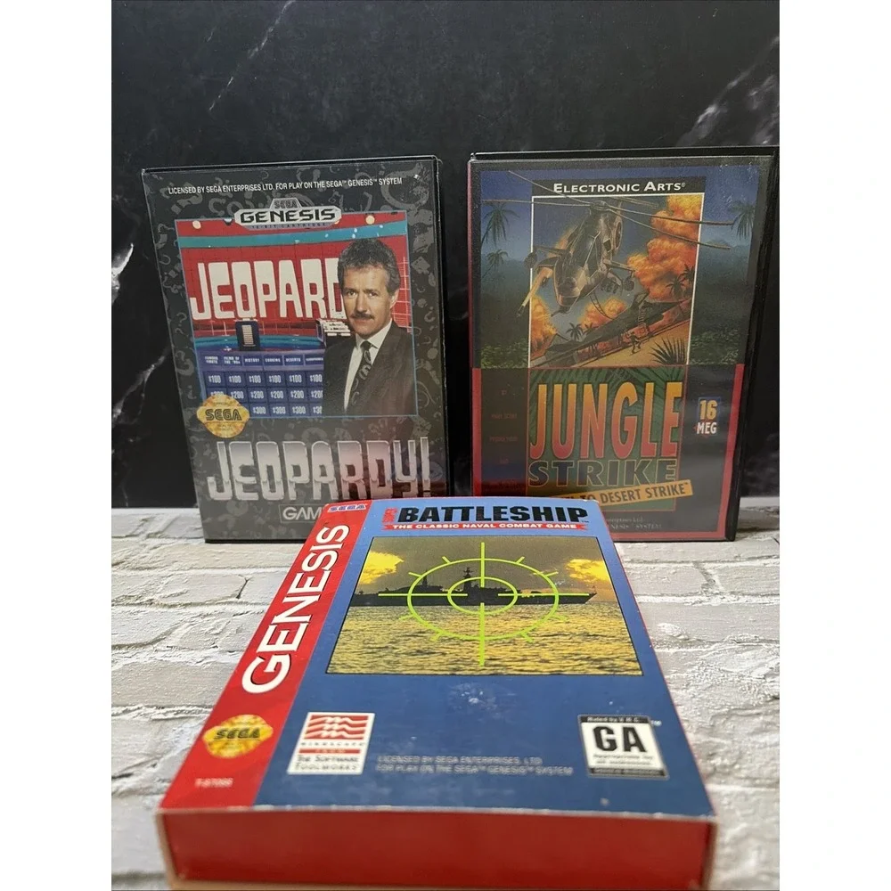Sega Genesis Bundle Jungle Strike Jeopardy Super Battleship CIB Games NM